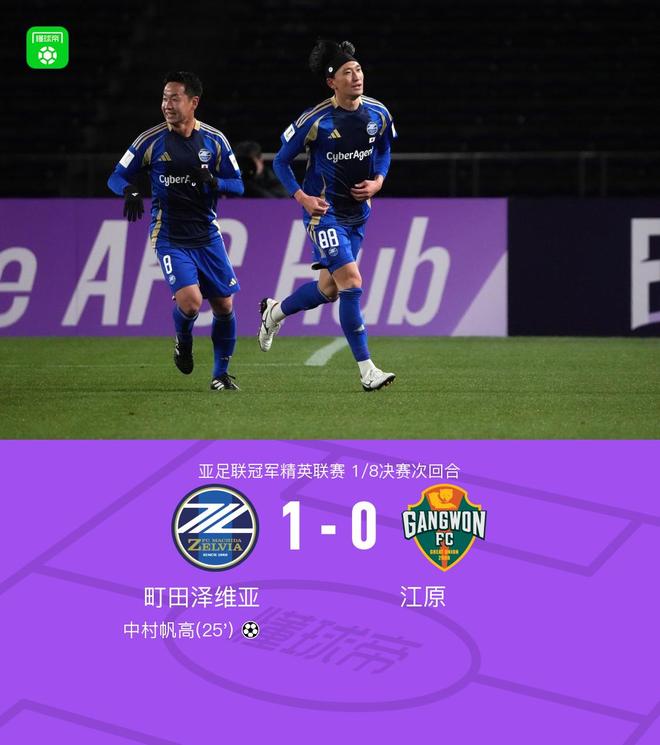 町田澤維亞總比分1-0江原晉級亞冠精英賽8強(qiáng)，中村帆高制勝